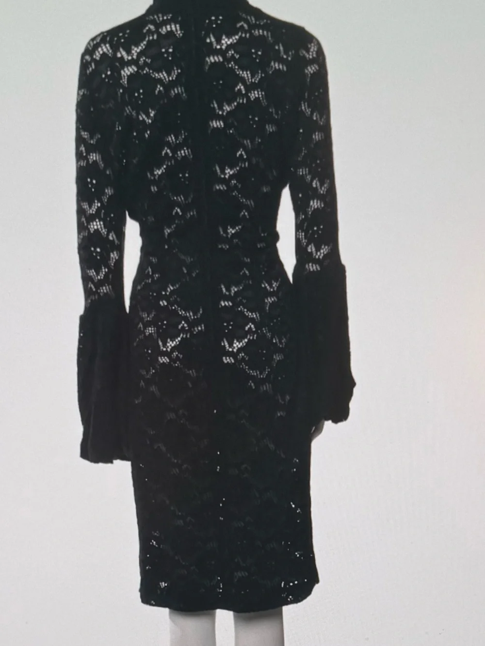 Anne Fontaine, Black Lace Long-Sleeve Midi Dress with Bell Cuffs sz 6 or 38 - Picture 2 of 5